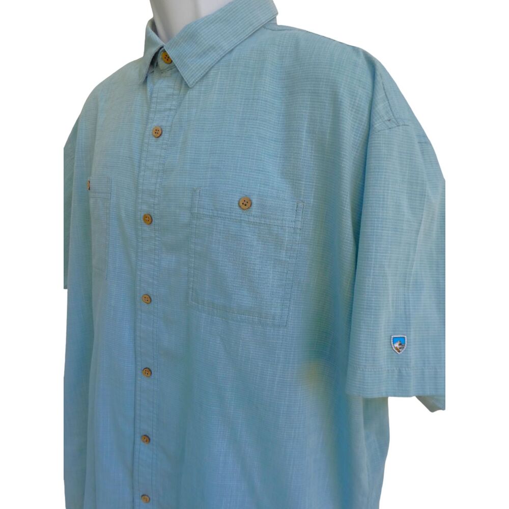 Kuhl Karib Short Sleeve Shirt Horizon Blue Lightweight Breathable Coconut Button